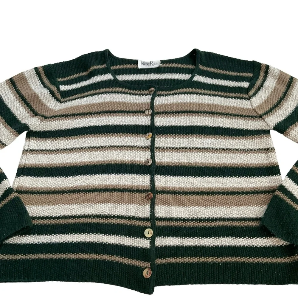 Vintage Reba Rose Boxy Striped Cardigan Sweater Earthy Coastal Cottageco… - Picture 9 of 16